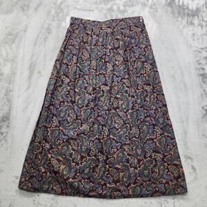 Vintage 80s JG Hook Skirt Womens 10‎ Burgundy Multicolor Paisley Pleated Midi